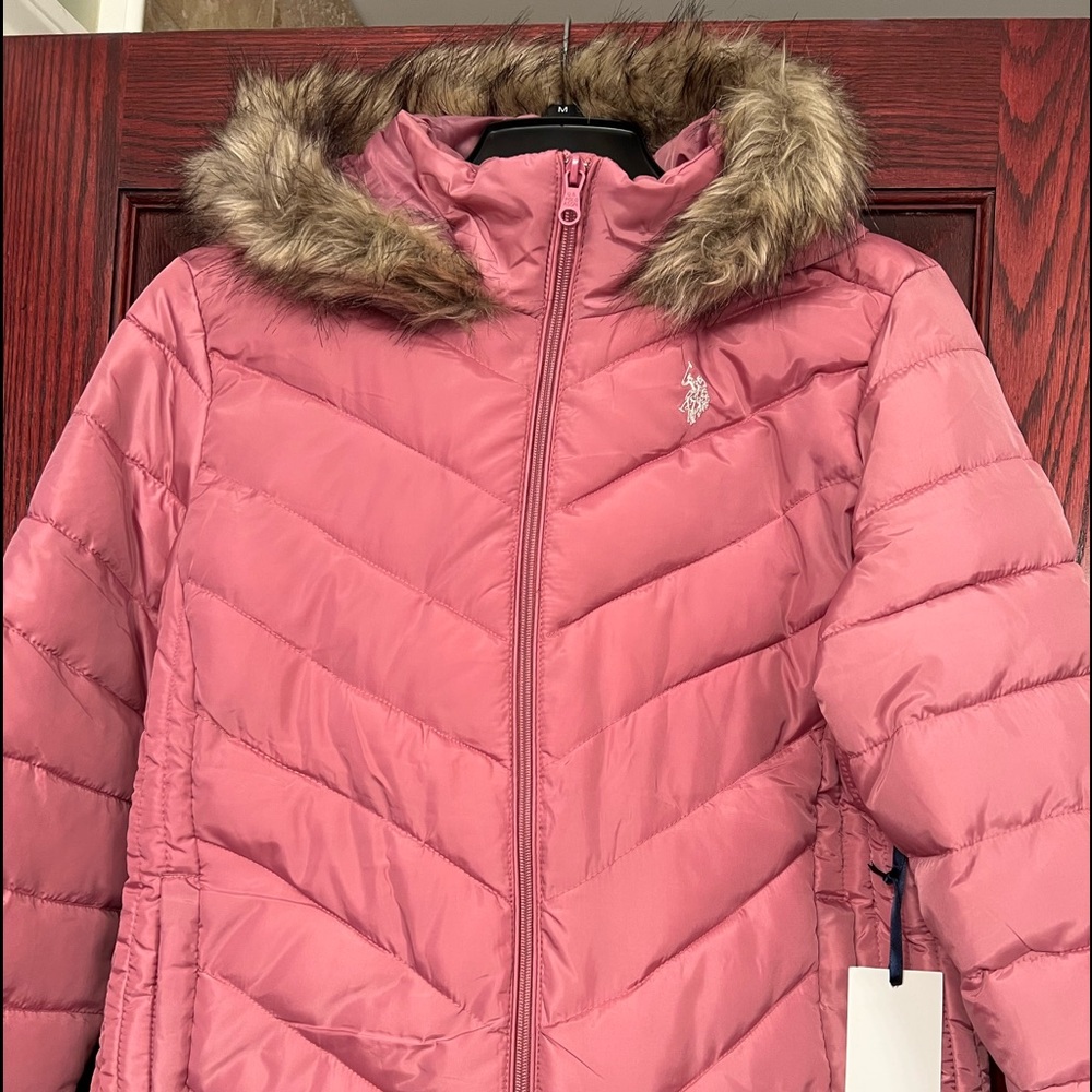 NEW - HOODED JACKET with FAUX FUR - U. S. POLO ASS’N - SIZE L - BRAND NEW W/TAGS